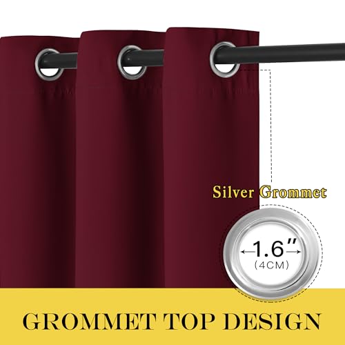 NICETOWN Blackout Room Divider Curtains 84 inch Length, Grommet Energy Saving Thermal Drapes Sound Reducing Window Treatments for Living Room/Bedroom, W100 x L84, 1 Panel, Wine Red
