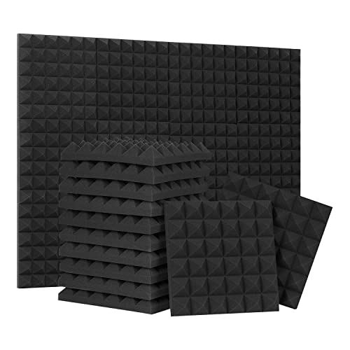 24 Pack Black 12 x 12 x 2 Inches Pyramid Designed Acoustic Foam Panels, Sound Proof Foam Panels for...