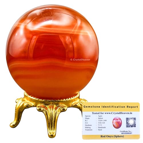 Image of Certified Red Onyx Crystal Ball for Meditation - Premium Crystal Vastu Items for Home and Feng Shui Items for Good Luck - Ideal for Pooja Supplies and Spiritual Practices (2 inch Inch)