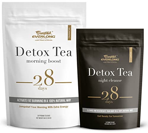 EVERLONG Tea 28 Day Teatox Kit For Metabolism Increase-2 Step Plan: Morning Tea (28 Tea Bags) & Night Tea (14 Tea Bags), All-Natural, Non GMO, Vegan