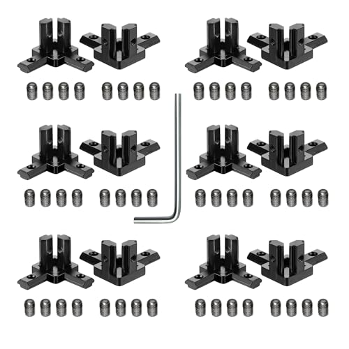 12PCS Black 2020 3-Way Corner Bracket Connector with 48Pcs M4 Screw and 1Pcs M2 Wrench for 2020 Series Aluminum Extrusion Profile