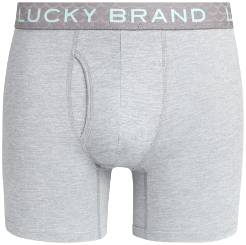Lucky Brand Men's Underwear - Super Soft Casual Stretch Boxer Briefs (6 Pack), Size Medium, Turquoise/Print/Grey #TOP5