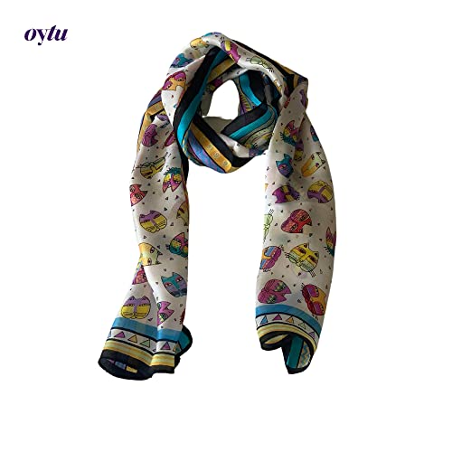Silk Scarves Women's%100 Mulberry Silk Scarves Pure Silk Long Cat Printed Scarf Head Scarf Headbands Scarves Art Print4