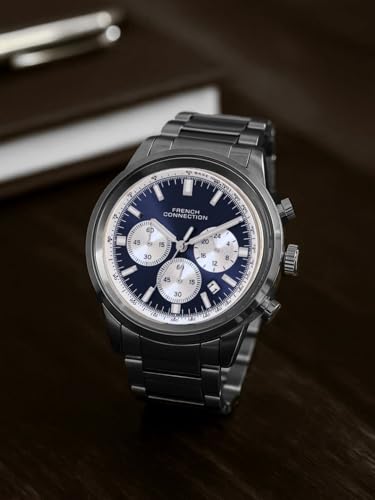 Image of French Connection Sunray Blue Round Dial with IP Stainless Steel Metal Strap Chronograph Watch - for Mens FCN0120USM