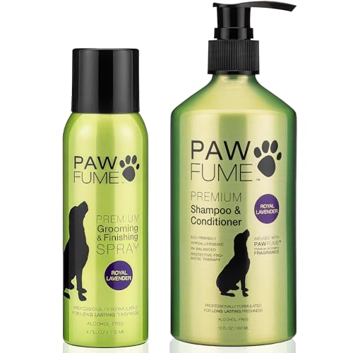 PAWFUME Grooming Dog Spray (Royal Lavender, 4oz) + Dog Shampoo and Conditioner (Royal Lavender 12oz)