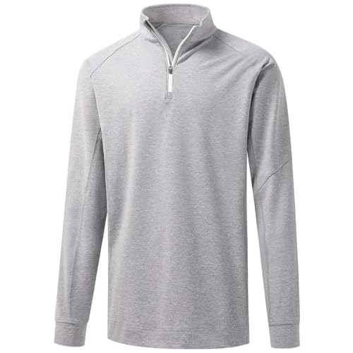 DEOLAX Mens Quarter Zip Pullover Solid 1/4 Zip Pullover Mens Athletic Long Sleeve Sweatshirt Mock Neck Golf Shirts for Men