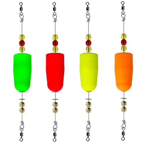 Sjyue 4Pcs Popping Corks Floats Weighted Fishing Floats and Bobbers Rattle Oval and Round Poppers with Copper Bead for Catfish Redfish Bass and Trout