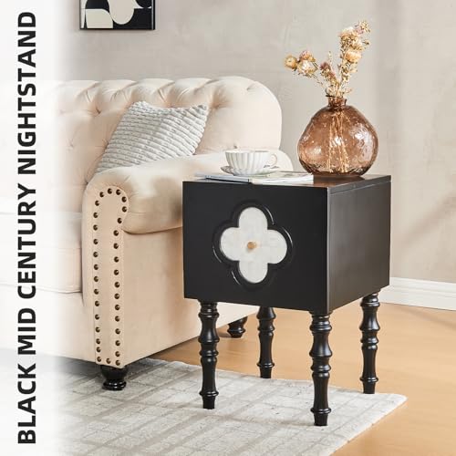 Image of Uniclinens Black Nightstand with Storage, Mid Century Modern Night Stand 23 inch, Solid Wood End Side Table for Bedroom Living Room, Sofa Side Bedside Table with Wooden Legs