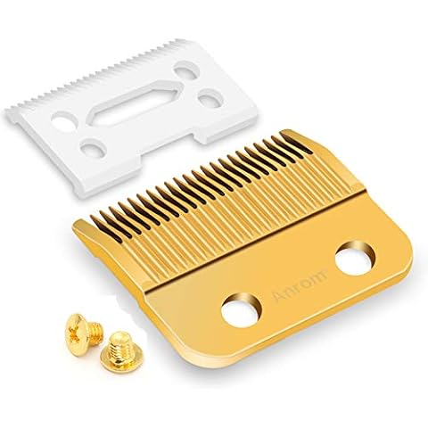Anrom Professional Replacement Blades Standard 2-Hole Flat-Tooth Carbon Steel Ceramic Clipper Blades for Compatible for Wahl Senior Clipper #8591 Clipper Blade Including Screws, Gold + White Blades Cover