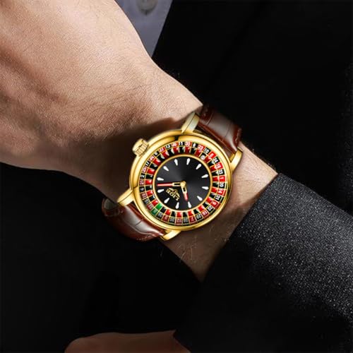 Image of LIGE Mens Roulette Wheel Watches Casino Themed Quartz Analog Watch 3ATM Waterproof Glowing Man Wrist Watches