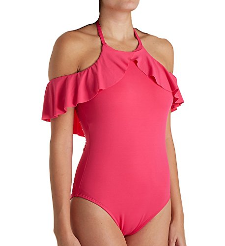 La Blanca Women's Island Goddess Off The Shoulder Ruffle Sleeve One Piece Swimsuit, Fuchsia, 4