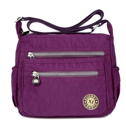 Bolso de mensajero casual de nailon con múltiples bolsillos, para mujer, bolso de viaje, color Morado, talla Talla Unica