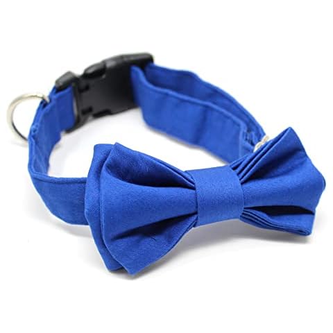 Dog Cotton Collar with Bow Tie - Dark Blue - Medium Cover