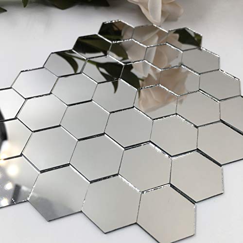 NUO RUI 1'' Hexagonal Mirror Mosaic Tiles Craft Mirror Pieces Bulk 100 Pieces for Craft Projects Home Decor