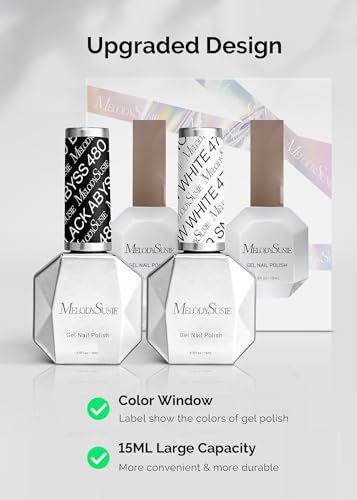 Image of MelodySusie Thick Gel Nail Polish Set- 2 Pcs 15ML Black & White Gel Polish Set Soak Off UV LED White Gel Polish Christmas Gift for Women Nail Art Manicure Salon DIY Nail Design Decoration at Home