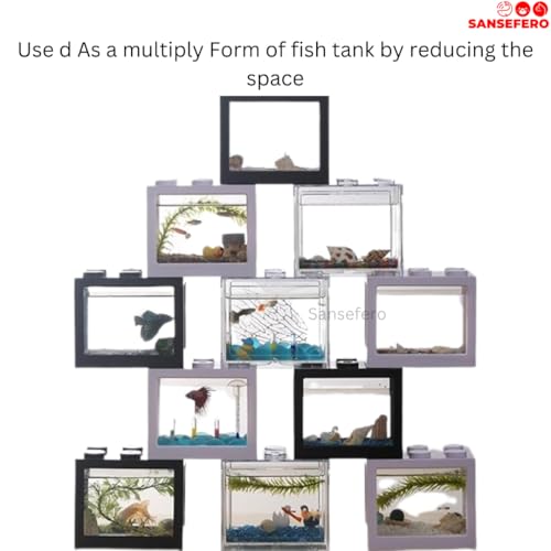 Image of Building Block Fish Tank for Double Betta Fish Tank and Mini Aquarium Tank for Small Fishes, Shrimps, Turtle, Betta etc. Large (YU-18) Random Colors