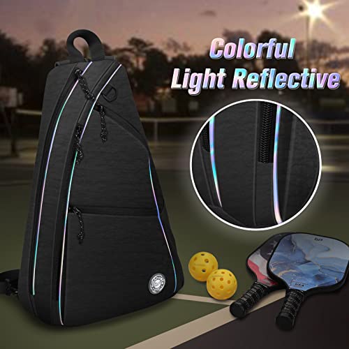 Gigapower Pickleball Bag | Men's And Women's Pickleball Backpack | Adjustable Sling Bag | Reversible Crossbody Sports Backpack With Colorful Light Reflective, Black #TOP6