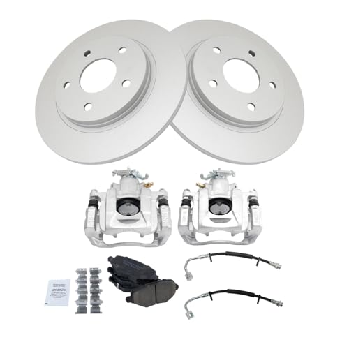 Image of TRQ Rear Brake Pad and Rotor Set Ceramic G Coated Rotors Calipers Compatible with 2012-2016 Chrysler Town and Country Grand Caravan 2012-2015 Ram Cargo Van 2013-2014 Volkswagen Routan