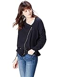 Zwei Taschen Amazon-Marke: find. Damen Asymmetrische Biker-Jacke mit Rüschen, Blau (Navy), 42, Label: XL