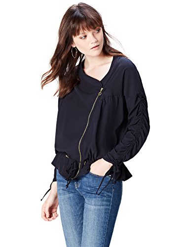 Marca Amazon - find. Chaqueta Asimétrica con Cremalleras para Mujer, Azul (Navy), 42, Label: L