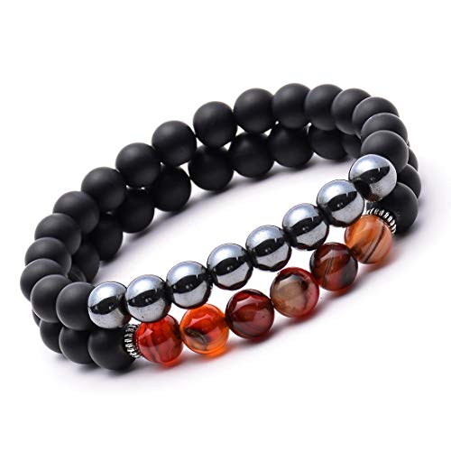 ULGAI Pareja Pulseras de Distancia, Su pulserade Estiramiento de energía de hematita de su Piedra de Lava, Pulseras Trenzadas de Amistad, joyería de meditación de Yoga curativa