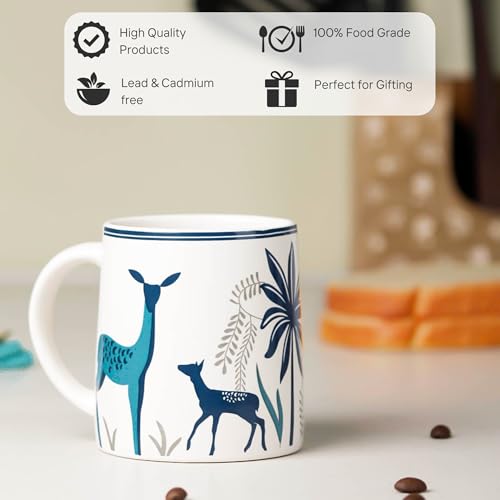 Image of The Earth Store Stag Blue Coffee Mug Set of 1 to Gift to Best Friends, Coffee Mugs, Microwave Safe Ceramic Mugs, (300 ml Each)