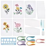 WEBEEDY 20 Set Papier Quilling Kits 5 Stile Blumenkarten Mach Set Mit Anleitung Für Erwachsene Anfänger Handgemacht 3D Sonnenblume Lotus Tulpe Karten Für Weihnachtsdekoration