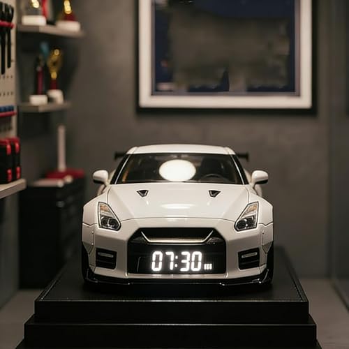 Image of Hyper Car Alarm Clock, Realistic Engine & Light Effects, Sports Car Ornament, Car Alarm Clock, with Crystal Clear LED Display Screen, for Interior Decoration and car Enthusiasts (White)