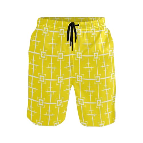 Texture Yellow Mens Swim Trunks Quick Dry Beach Shorts with Pocket S 23029112