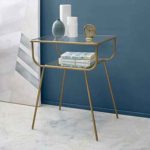 Ekr Bedside Table Night Stands Side Table Tempered Glass Top For Bedrooms Living Room Mid Century Accent Metal Gold End Table Modern Living Furniture Home And Kitchen #TOP6