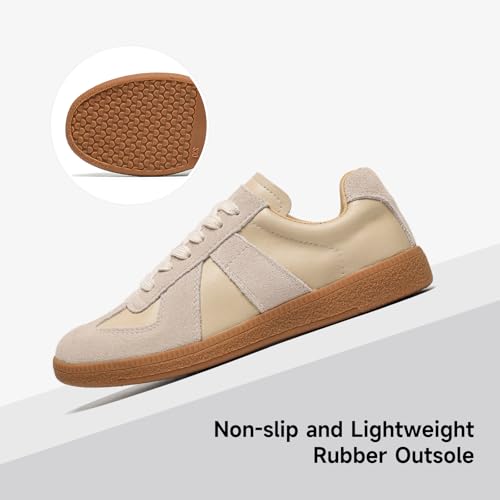 Image of BEAU TODAY Women's Fashion Sneakers,Leather Lace Up Platform OG Sneakers,Retro Comfortable Casual Tennis Walking Runnig Trainer Shoes