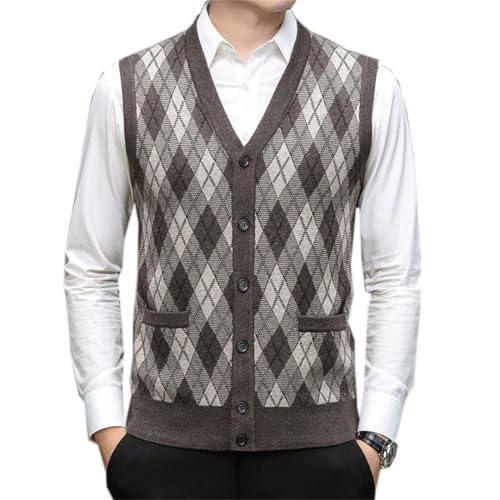 Men Wool Knit Sleeveless Buttons Down Cardigan V Neck Basic Thick For Winter Argyle Retro Vest2
