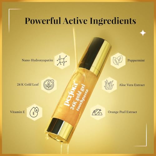 Image of Perfora Teeth Whitening Premium Pack Tooth Paste | 24K Gold Gel Whitening Toothpaste & Purple Magic Whitening Serum | With Gold Infused Whitening Formula & v34 Colour Corrector for Teeth | Pack Of 2
