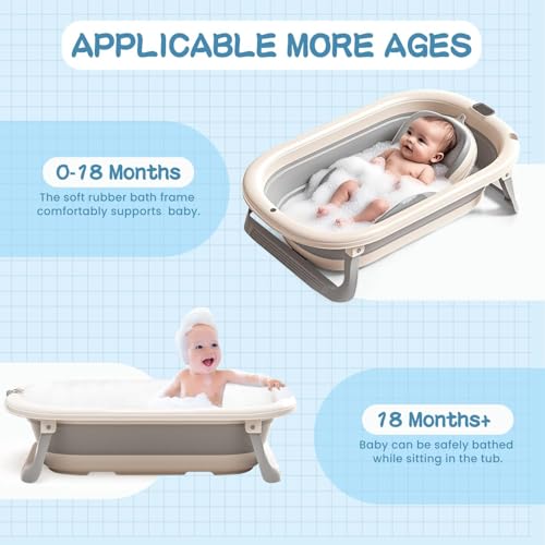 Image of MOPPETS Moppet Elite Silicone Folding Baby Bath Tub with Silicone Baby Folding Bather /Bathrack, Newborn to Toddler Safe Bathtub (0-3 Years) Elite Combo (Grey)