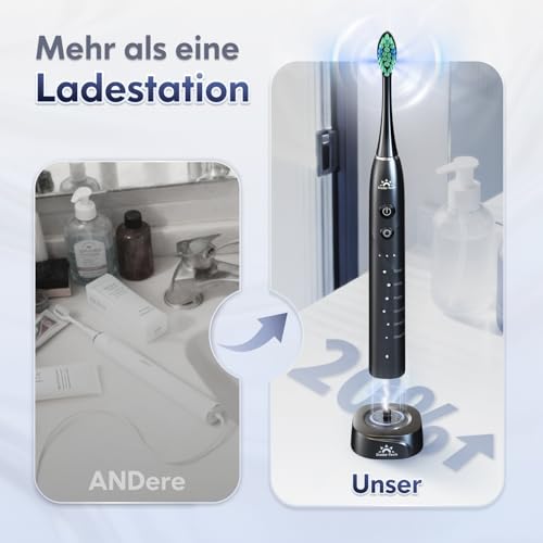 Ultraschall Zahnbürsten Ultraschallzahnbürste Elektrische Zahnbürste Erwachsene und Kinder Electric Toothbrush mit Reiseetui, 7 Zahnbürstenköpfen, 6 Modi & 3 Intensitätsstufen, 2-Min Timer (Schwarz)