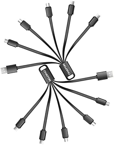 Multi Charging Cable Short, 2Pack 6 in 1 Multiple USB Fast Charger Cord Adapter Type C Micro USB Port Connectors Compatible with Cell Phones/Tablets/Portable Charger (Black)