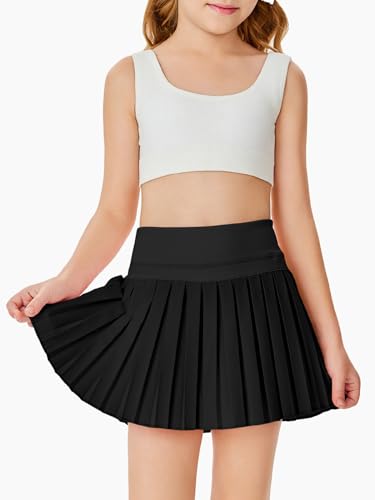 Haloumoning Girls Pleated Skirts with Shorts Athletic Tennis Skorts Sport Performance Skirt with Pockets 4-14 Years4
