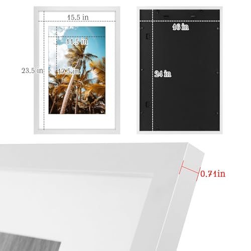 Image of Frametory, 16x24 Picture Frame with Mat for 12x18 Picture - High Definition Glass Wide Molding - Preinstalled Wall Mounting Hardware (White, 1 Pack)