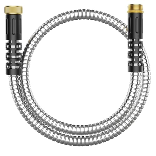 6ft Metal Garden Hose Short Metal Hose with Female to Male Fitting Water Lead-in Hose Extension Stainless Steel Hose Extension Adapter for Hose Reel/RV Durable Flexible Lightweight