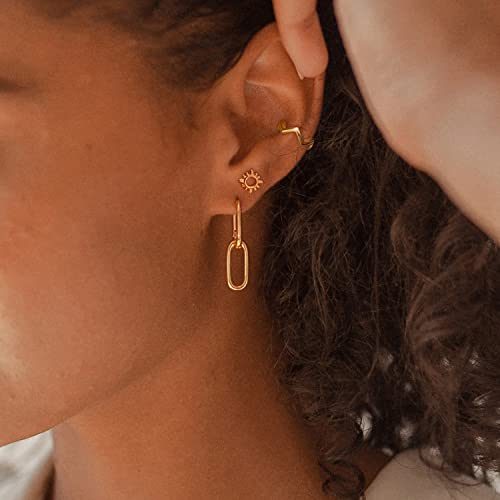 Mrsxia Huggie Earrings For Women Gold Hoop Cable Link Chain U-Shape Dangle Drop 18K Gold Filled Small Simple Delicate Hypoallergenic Ear Jewelry #TOP1