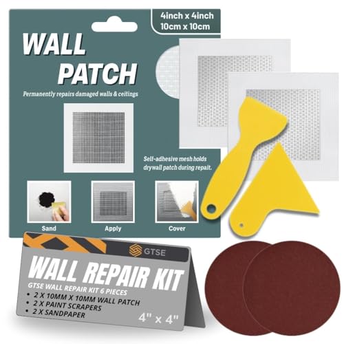 GTSE 15cm x 15cm Wall Patch Plaster Repair Kit 2 x Wall Patches 2 x Paint Scraper 2 x Sandpaper Aluminum Mesh Wall & Ceiling Filler Plasterboard Patch