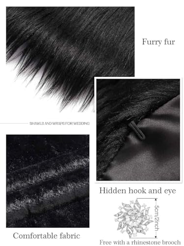 Easedaily Women's Faux Fur Shawls and Wraps Wedding Cape and Bridal Shrug Coat with Brooch for Bride and Bridesmaid3