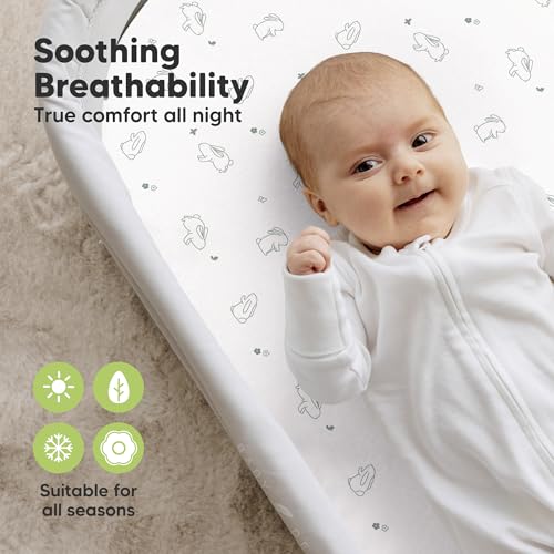 Image of 2-Pack Organic Bassinet Sheets for Girls, Boys - 100% Cotton Bassinet Mattress Sheets Compatible with Halo Bassinest Swivel Sleeper, Graco, Baby Delight, Chicco,Unisex Fitted Bassinet Sheets(Bunnies)