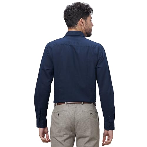 Image of Raymond Men Slim Fit Solid Pattern Linen Cotton Blend Regular Collar Full Sleeve Casual Shirt