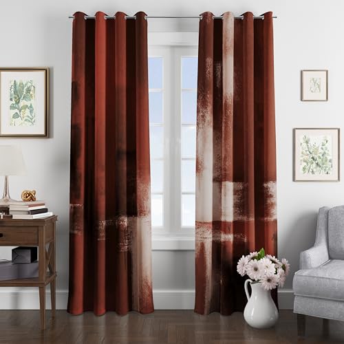 Image of Asuexpect Red Curtains 2 Panels Abstract Rust Curtain Room Darkening Grommet Window Treatments Modern Decorative for Bedroom Living Room, 52x84 Inches