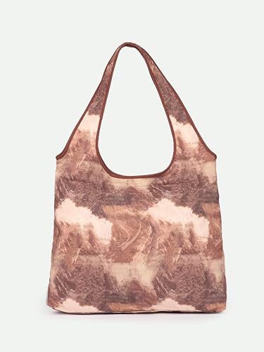 Image of ZOUK Printed Sora Tote Bag | Handcrafted Rollable Women's Tote | Vegan Leather & Canvas Lightweight Shoulder Bag for Daily Use