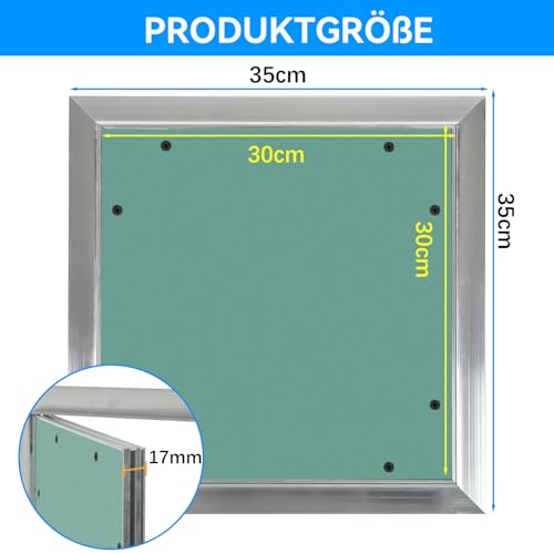 Sorlpv Revisionsklappe 30x30cm, Wartungsöffnung GK-Einlage Gipskarton 10mm, Alu-Rahmen Revisionstür Revision Wartungstür, Wartungsklappe Unsichtbar für Feuchtraumgeeignet, Trockenbau