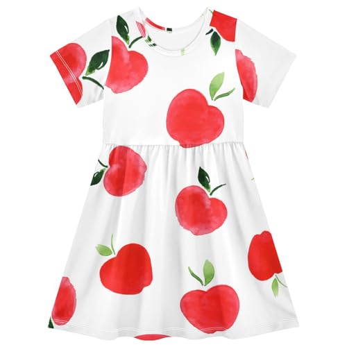 Aflyko Tropical Floral Girls' Short Sleeve Dress Watercolor Red Apples Toddler Everyday Dresses