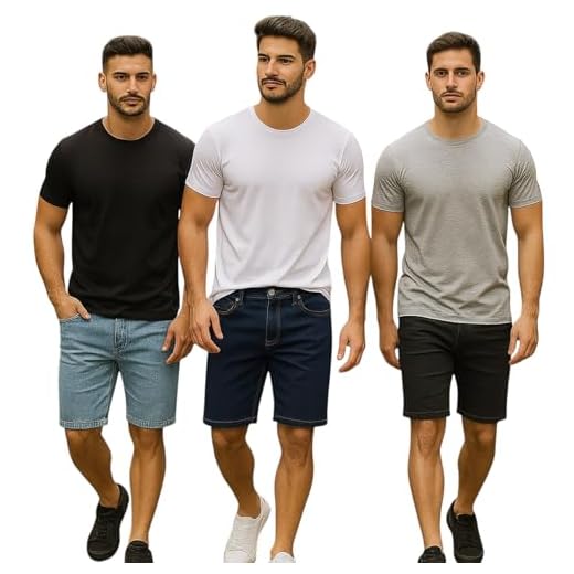 Kit 3 Bermudas JEANS LISA Masculinas Casual Elastano Short Slim 436 (BR, Numérico, 44, Regular, Regular, Sortido)