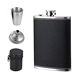 🍺 [Perfektes Set]: Das perfekte flachmann set beinhaltet 1 8oz Fassungsvermögen, 1 Trichter, 4 Becher und 1 Lederetui, das komplette Zubehör erfüllt voll und ganz die Bedürfnisse beim Ausgehen.